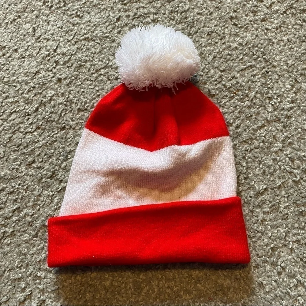 Santa Claus Hat Kids 3-6 Red White Christmas Pom Beanie